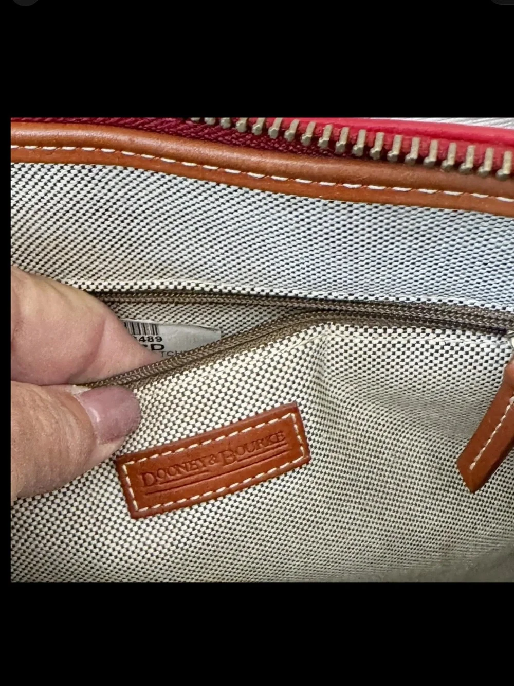 Dooney Bourke Vtg Large Domed Red Leather Satchel/Handbag w/Leather Trim & Strap